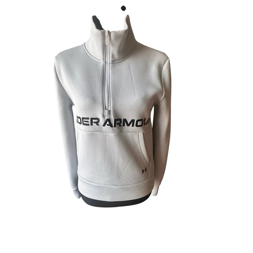 Under Armour Gray Half Zip Pullover Spell Out Logo Mock Neck Women’s XS